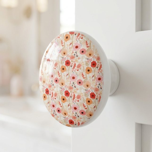 Boho Terrakotta Orange Persika Blommig Knopp (Fun cabinet door knobs for a decor refresh)