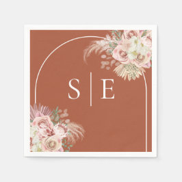 Boho Terrakotta Pampas Gräs Båge Monogram Servette Pappersservett