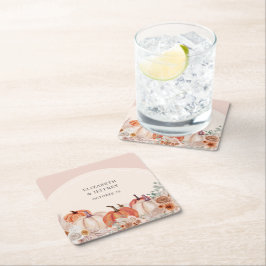 Boho Terrakotta Pampas Pumpa Höstbröllop Underlägg Papper Kvadrat