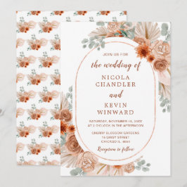 Boho Terrakotta Pampasgräs Bröllop Inbjudningar