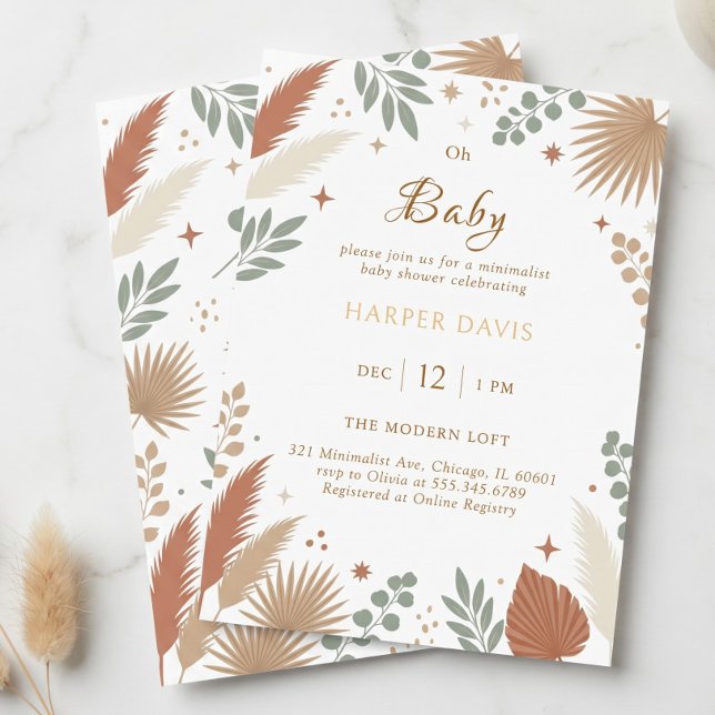 Boho Terrakotta Pampasgräs Modern Botanik Inbjudningar (Boho Terracotta Pampas Grass Modern Botanical Invitation)
