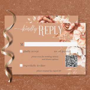Boho Terrakotta Persika & Crème Blommig QR-kod OSA Kort