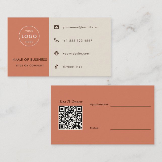 Boho Terrakotta QR-kod Möte Fotograf Visitkort (Fram/baksida)