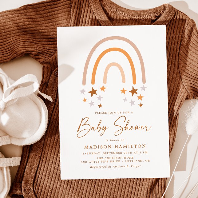Boho Terrakotta Regnbåge och Stjärnor Bebis Shower Inbjudningar (Skapare uppladdad)