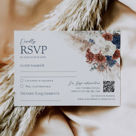 Boho Terrakotta Rost Navy Blommig Bröllop RSVP-kor OSA Kort