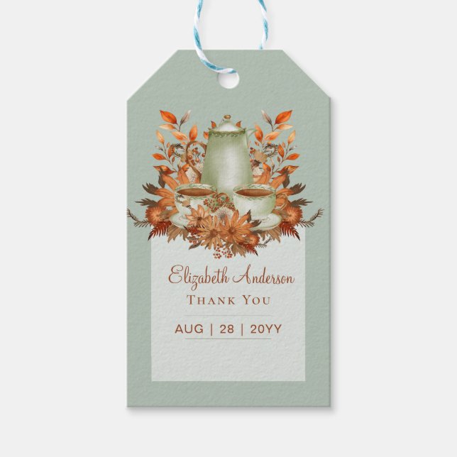Boho Terrakotta Salvia Tekalkyl Baby Bröllopsdusch Presentetikett (Framsidan)