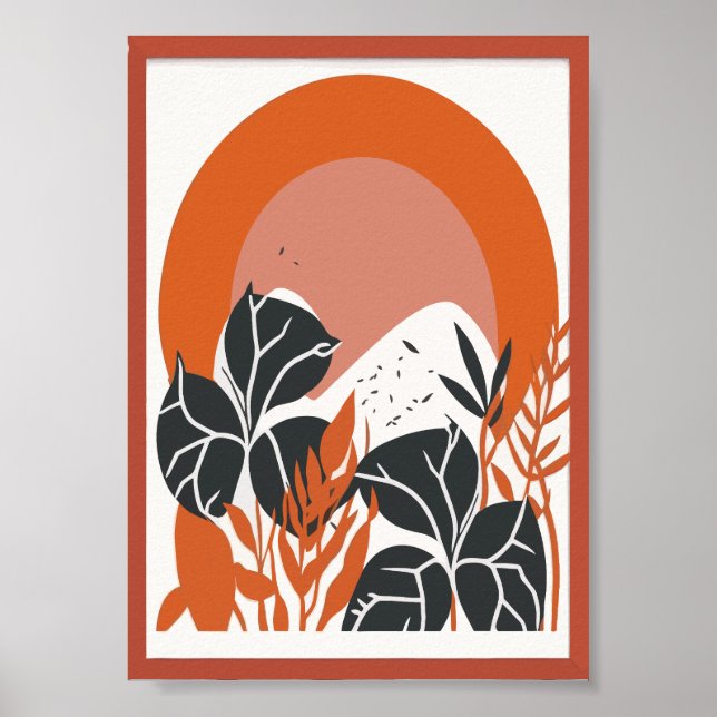 Boho Terrakotta Sol Båge Tropisk Bladtryck Poster (Framsidan)