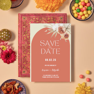 Boho Terrakotta Valvbåge Blommig Spara Datum Mall