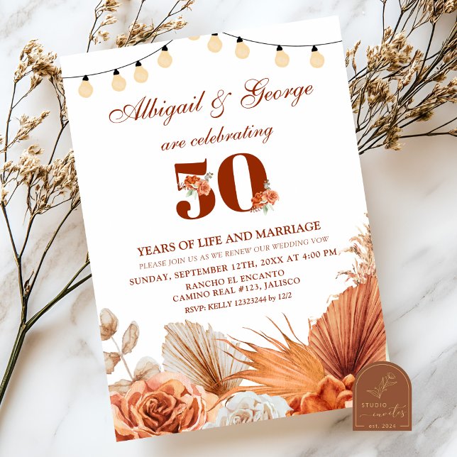 Boho Terrakotta Vi gör fortfarande årsdag Invitati Inbjudningar (Skapare uppladdad)