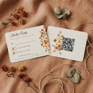 Boho Terrakotta Vildblomma Bröllop QR-kod RSVP OSA Kort