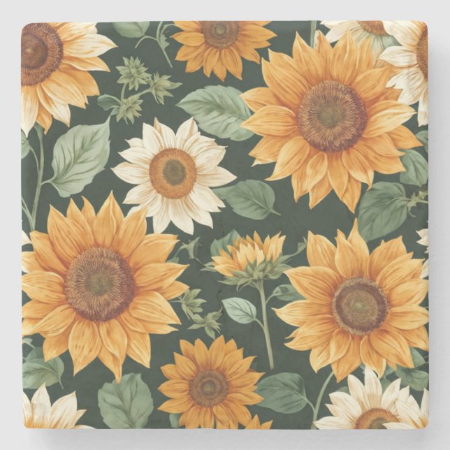 Boho Terrakotta Vintage Solrosmönster Stenunderlägg (Framsidan)