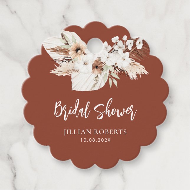 boho terrakotta vita blommor bröllopsdusch present gåvor etiketter (Framsida)