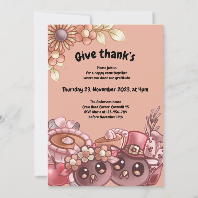 Boho-Thanksgivingens inbjudan till ge- (Framsida)