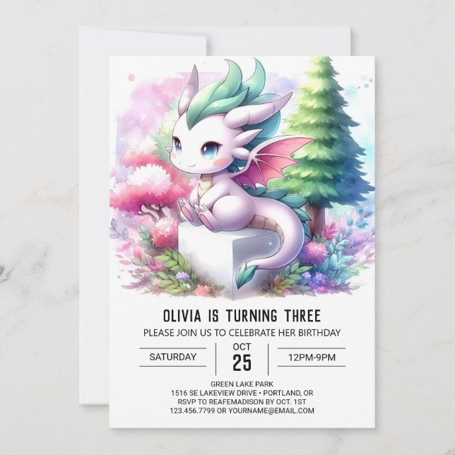 Boho Theme Dragon Birthday Inbjudningar (Framsida)