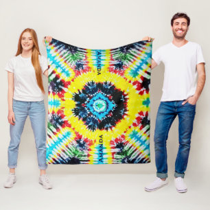 Boho Tie-färgade marinblå röd Aquagult för Fol Fleecefilt