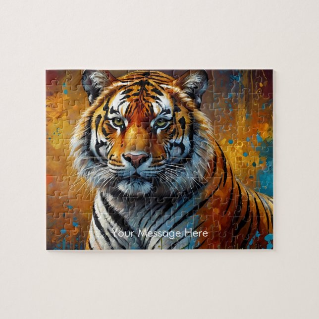Boho Tiger Puzzle - Vibrant Jungle Wildlife Art Pussel (Horisontell)