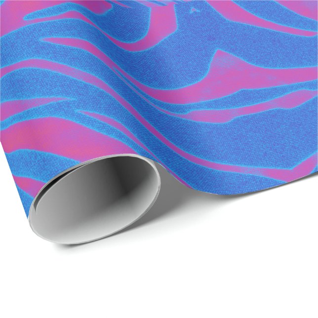 Boho Tiger Rand Rosa och Blue Presentpapper (Rullad Hörn)