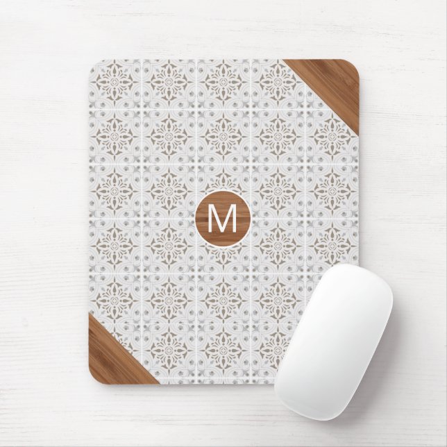 Boho Tile Bamboo Monogram Mouse Pad Musmatta (Med mus)