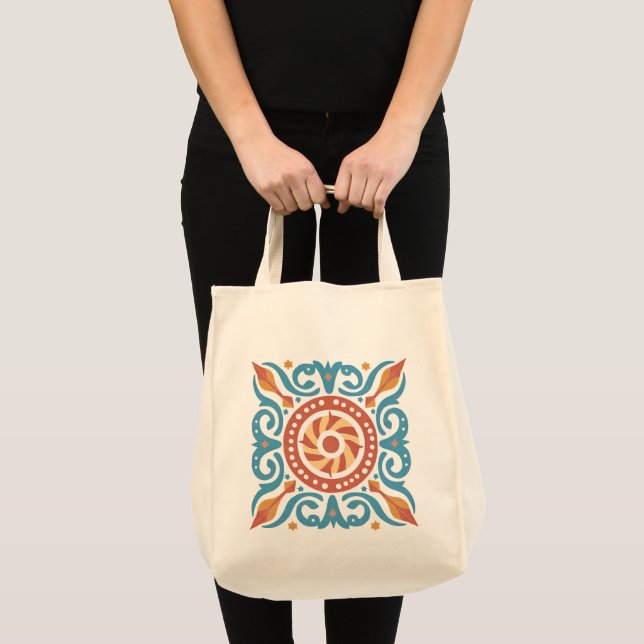 Boho Tile Tote Bag Tygkasse (Framsida (produkt))