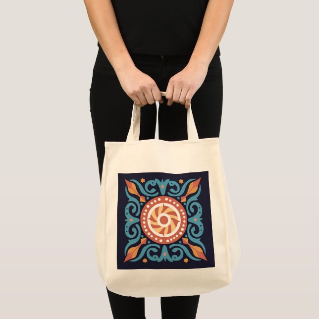 Boho Tile Tote Bag Tygkasse (Framsida (produkt))