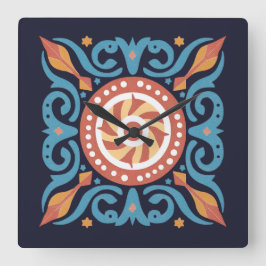 Boho Tile Wall Clock Fyrkantig Klocka