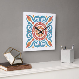 Boho Tile Wall Clock Fyrkantig Klocka