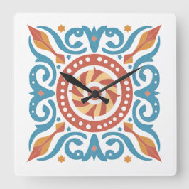 Boho Tile Wall Clock Fyrkantig Klocka