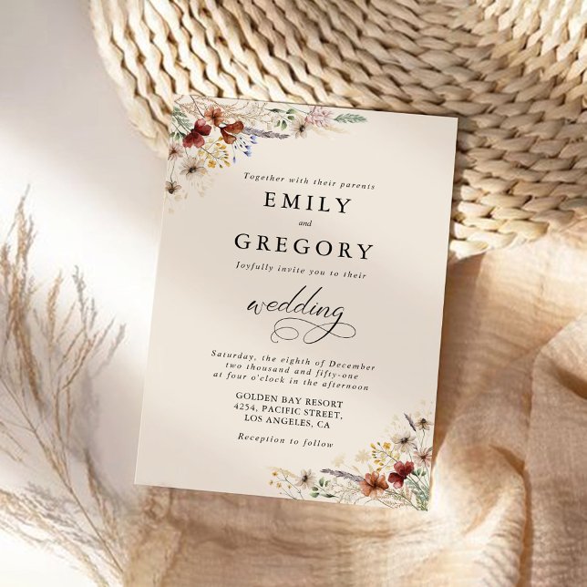 Boho Tiny Wildblomme Bröllop Ceremony-inbjudan Inbjudningar (Skapare uppladdad)