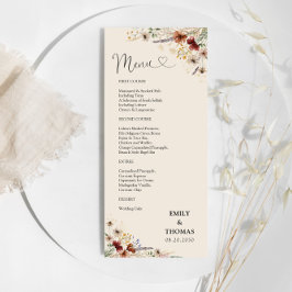 Boho Tiny Wildblomu Bröllop Menu Meny