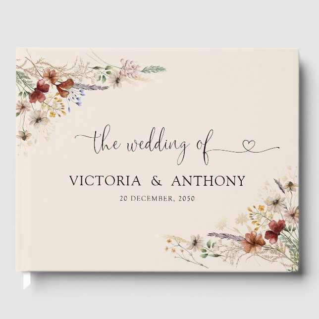 Boho Tiny Wildflower Bröllopsgästbok Gästböcker (Framsida)