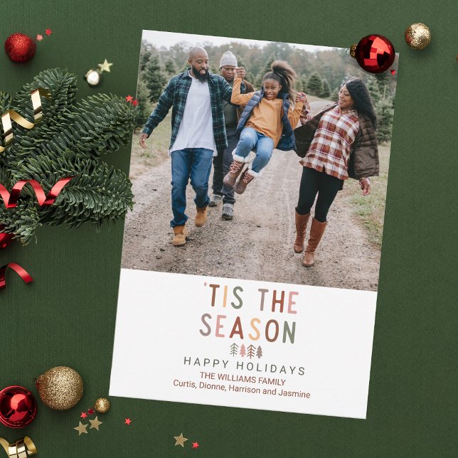 Boho "Tis the Season Anpassningsbar Photo jul Julkort ('Tis the Season! Add your personal photo to this whimsical boho style Christmas card.)