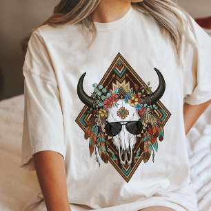 Boho-tjurkalle med blommor och solglasögon t shirt
