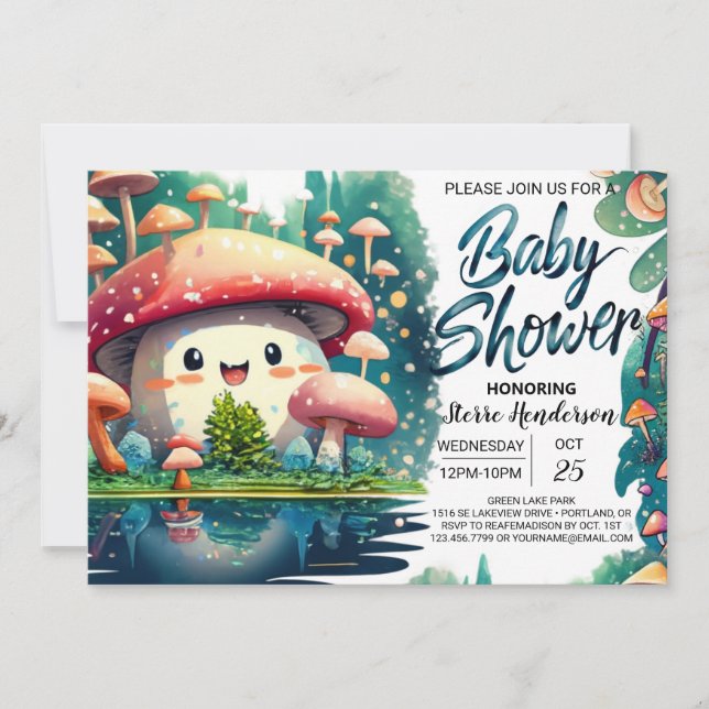 Boho Toadstool Enchantment Baby Shower Inbjudningar (Framsida)