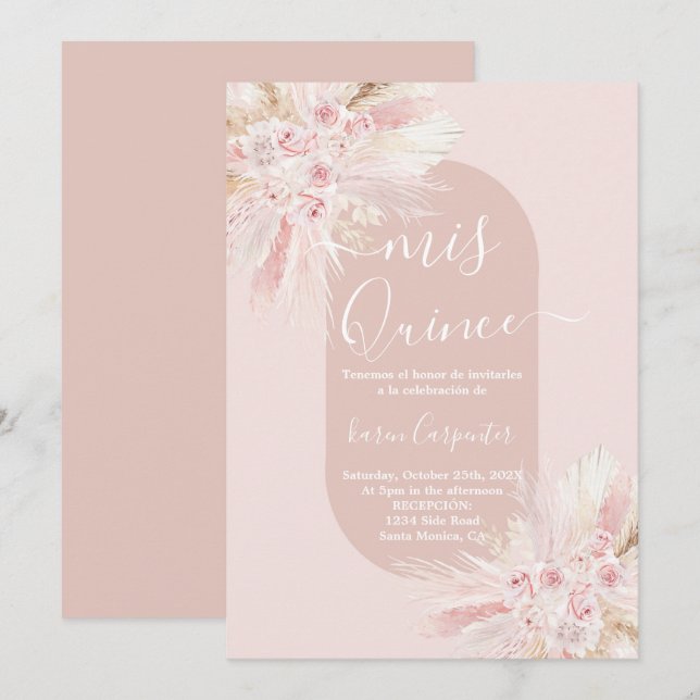 Boho-torkad Blommigt Quinceanera-inbjudan Inbjudningar (Fram/baksida)