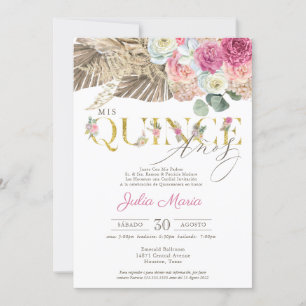 Boho Torkad Blommigt Spanska Mis Quince Anos Birth Inbjudningar