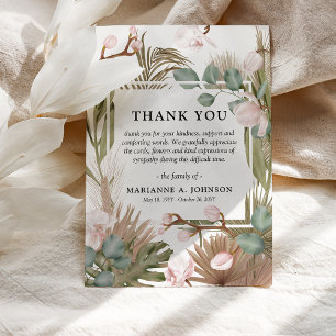 Boho Torkad Löv, Pampas & Rosa Orchid Funeral Tack Kort