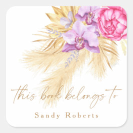 Boho-torkad pampasgräs - detta tillhör bok till fyrkantigt klistermärke