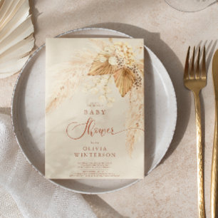 Boho Torkade blommor och Pampas Grass Baby Shower Inbjudningar