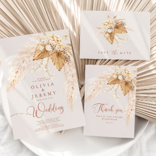 Boho Torkade blommor och Pampas Grass Bröllop Tack Kort