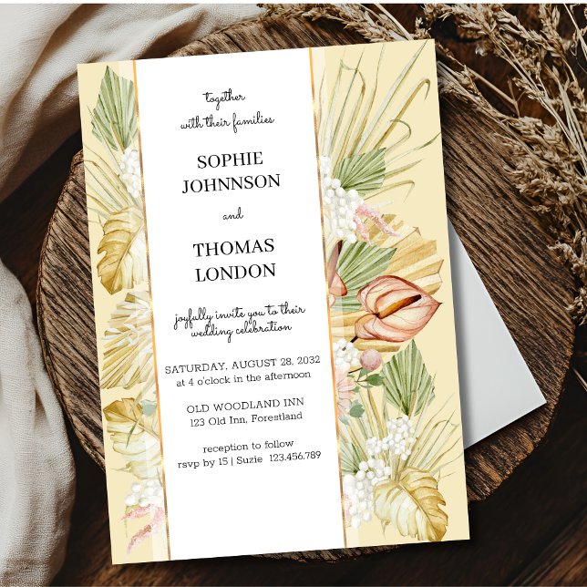 Boho torkade blommor, vattenfärg bröllop inbjudningar (Skapare uppladdad)