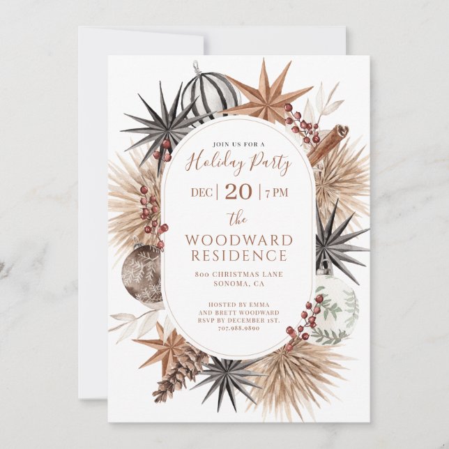 Boho Torkade Botaniska Julfest  Inbjudningar (Framsida)