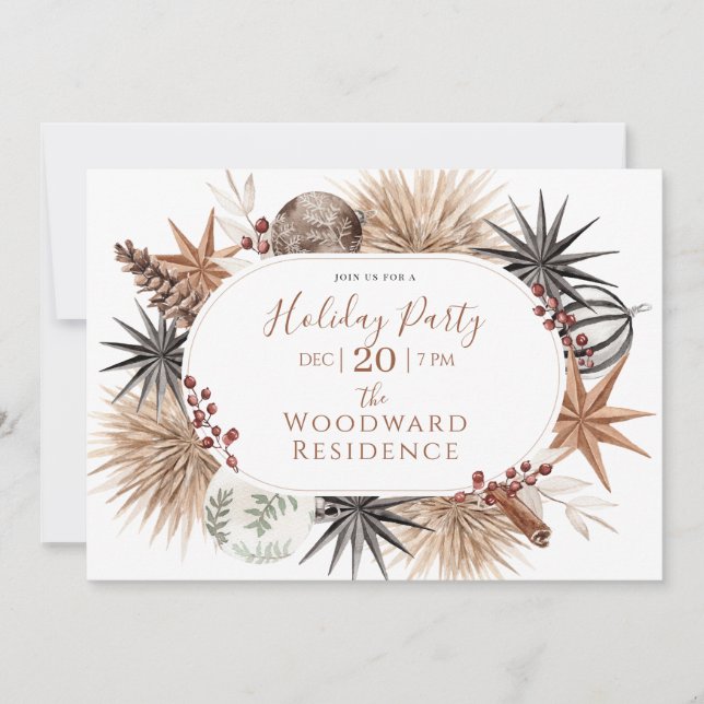 Boho Torkade Botaniska Julfirande Inbjudningar (Framsida)