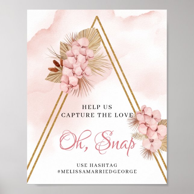 Boho Torkade Handflatan Löv  blommor Oj Snap Sign Poster (Framsidan)