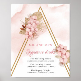 Boho Torkade Handflatan Löv Namnteckning Rosa. Poster