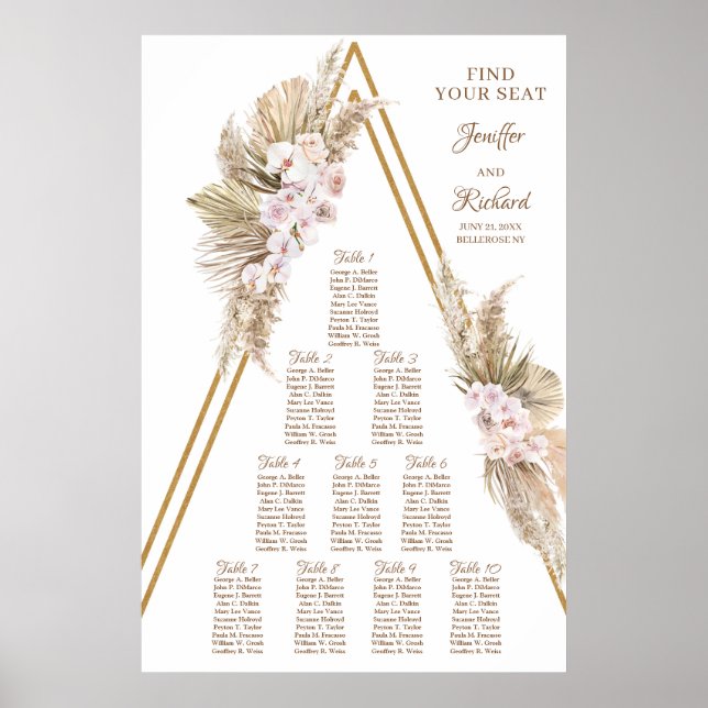 Boho Torkade Handflatan Pampas Grass Dusty Ro Guld Poster (Framsidan)