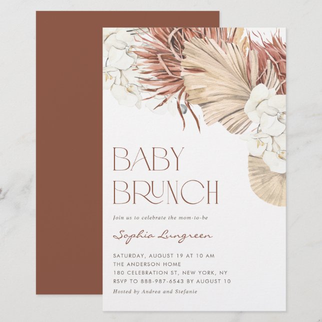 Boho Torkade Palmblad och Orkidéer Baby Brunch Inb (Fram/baksida)