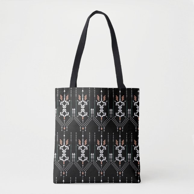 Boho Totem Mönster Black Tote Bag Tygkasse (Framsida)