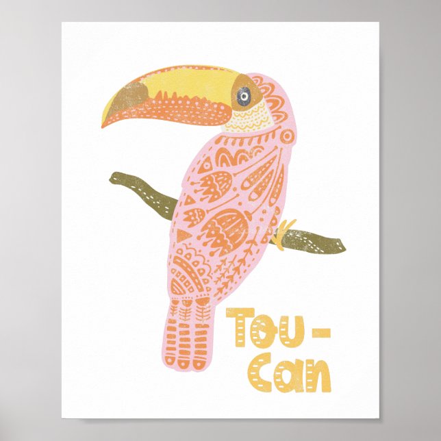 Boho Toucan Folk Rosa Inspirational Quote Pun Poster (Framsidan)
