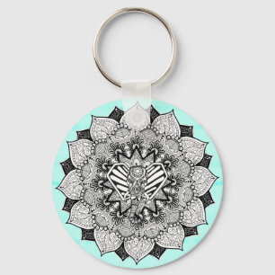 Boho tovaelefant och hand plockadeMandala Nyckelring