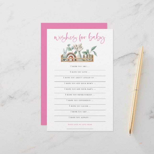 Boho Toys Rosa önskningar för baby shower spel (Fram/Back In Situ)